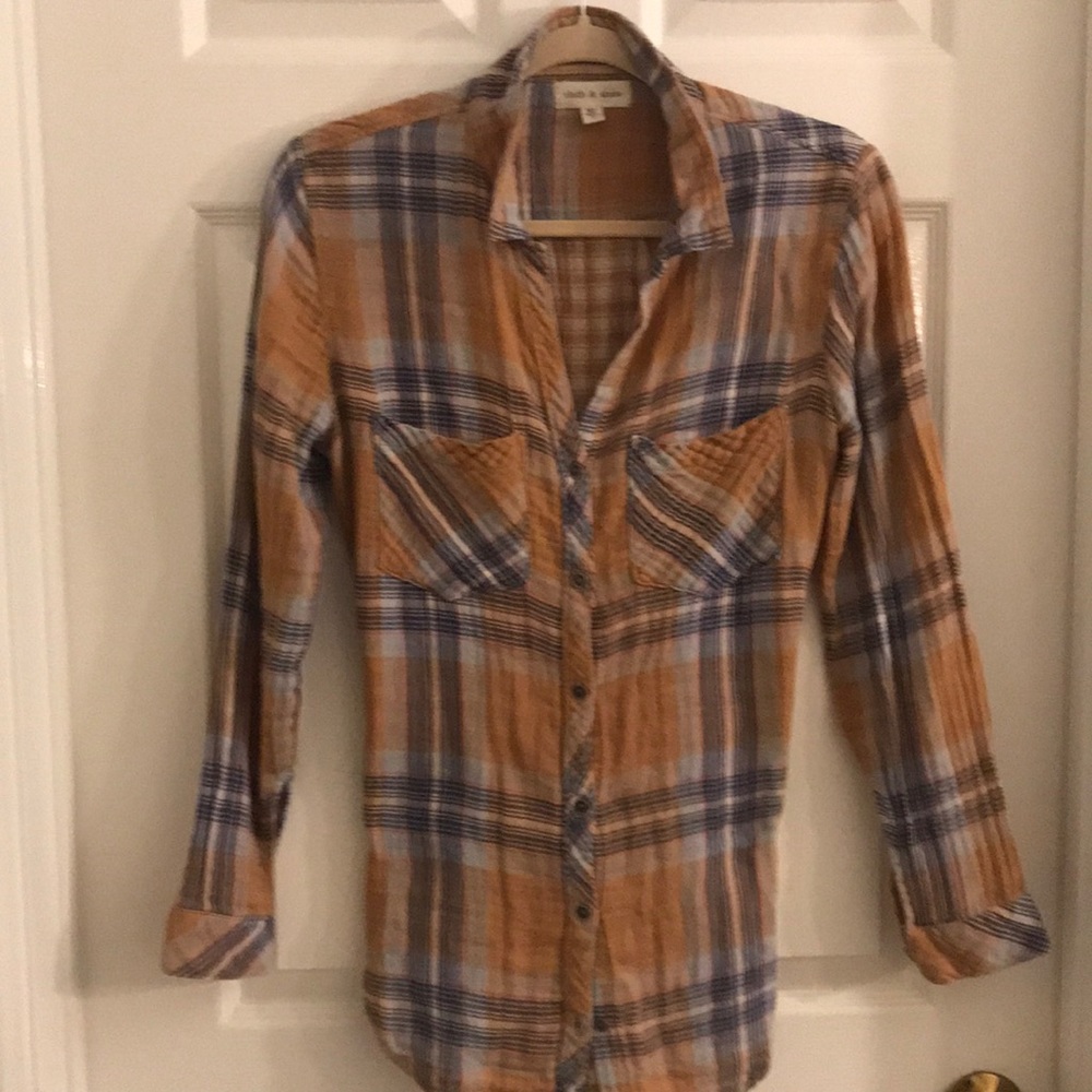 Cloth and stone flannel strip long sleeves top